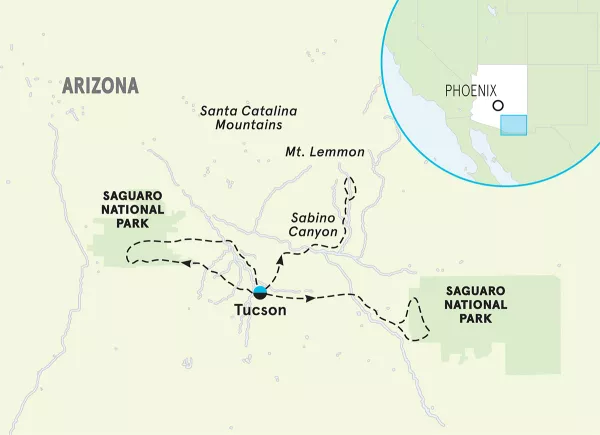 Arizona Saguaro &amp; Tucson Family Multi-Adventure Tour - 4-Day Getaway map