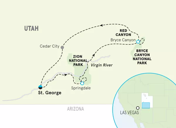 Utah Bryce &amp; Zion Family Multi-Adventure Tour map