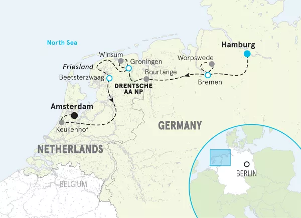 Belgium &amp; Netherlands Biking Tour map