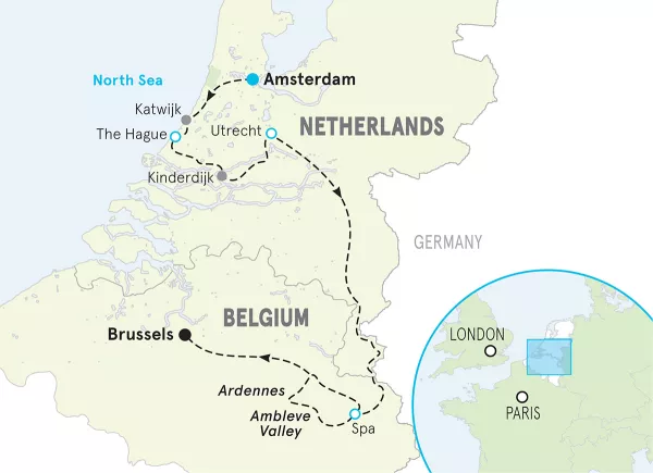 Netherlands and Belgium Family Multi-Adventure Tour map
