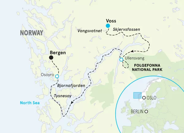 Norway Fjords Multi-Adventure Tour map
