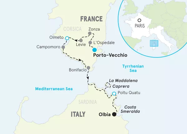 Italy Sardinia &amp; Corsica Family Multi-Adventure Tour map