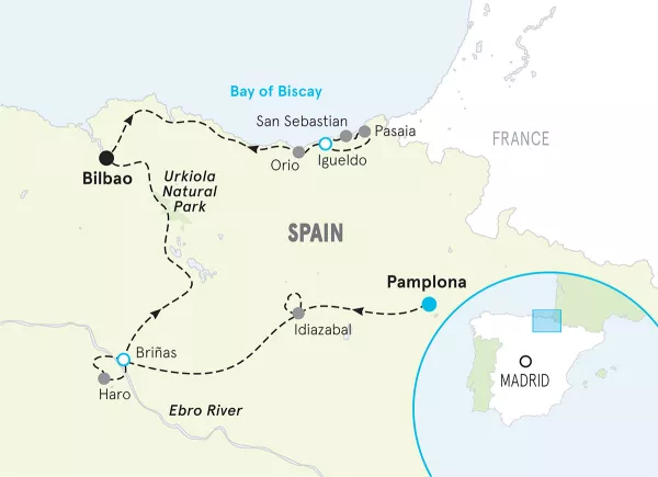 Spain Basque Country Women's Active Culinary Hiking &amp; Walking Tour map