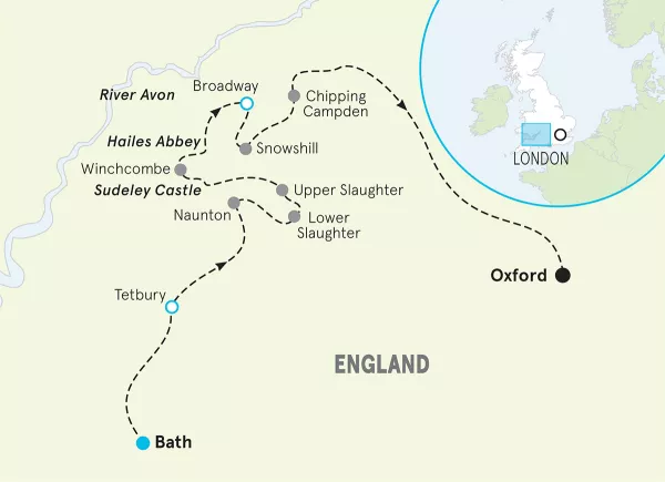 England's Cotswolds Women's Walking &amp; Hiking Tour map