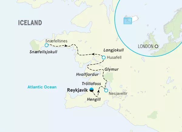 Iceland Walking &amp; Hiking Tour map