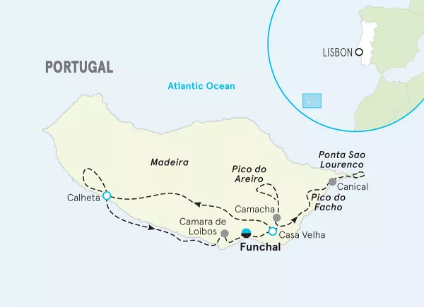 Portugal Madeira Walking and Hiking Tour map