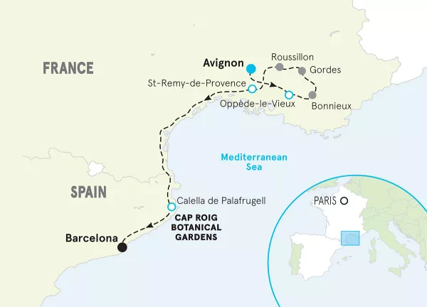 France Provence to Costa Brava Walking &amp; Hiking Tour map