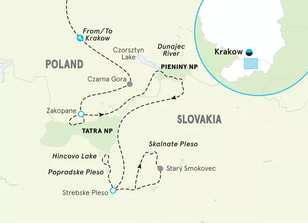 Poland &amp; Slovakia Walking &amp; Hiking Tour map