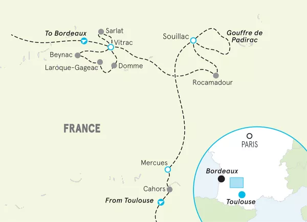 France Toulouse to Bordeaux Bike Tour map