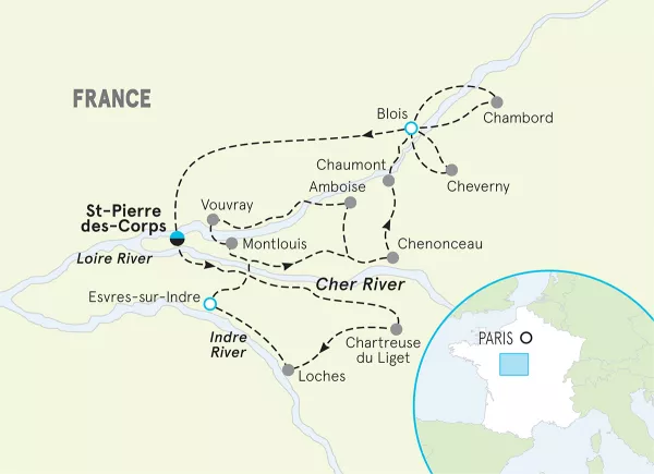France Loire Valley Easygoing E-bike Tour map