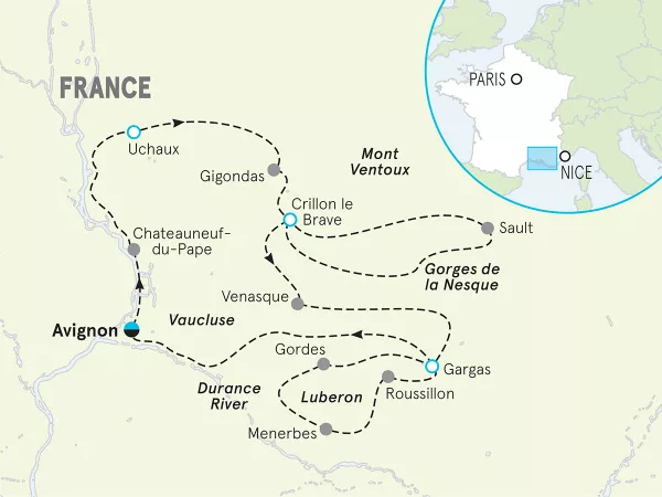 France Provence Wine Country to Luberon Bike Tour map