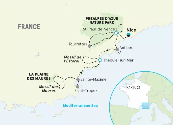 France Provence to the French Riviera Multi-Adventure Tour map