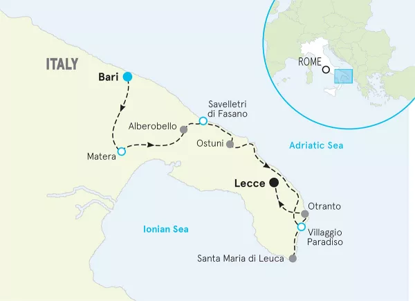 Italy Puglia to Basilicata Bike Tour map