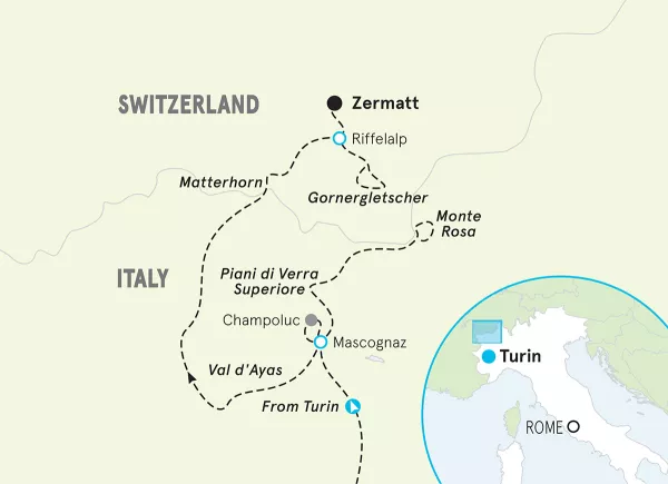 Italy and Switzerland Alps Walking and Hiking Tour map