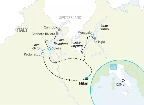 Italy Lake Como &amp; Bellagio Walking &amp; Hiking Tour map