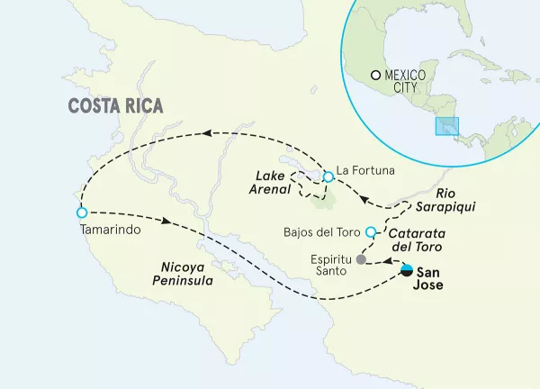 Costa Rica Highlands to Coast Family Multi-Adventure Tour map