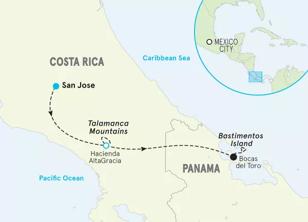 Costa Rica &amp; Panama Multi-Adventure Tour map