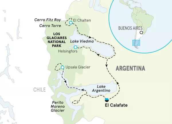 Argentina's Fall Colors Patagonia Hiking &amp; Walking Tour map