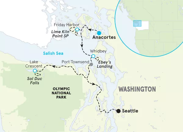 Washington San Juan Islands to Olympic National Park Multi-Adventure Tour map