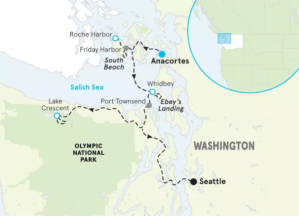 San Juan Islands to Olympic Peninsula Family Multi-adventure Tour map