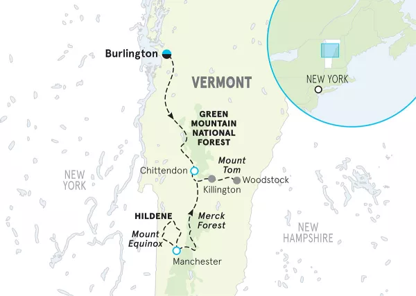 Vermont Women's Walking &amp; Hiking Tour map