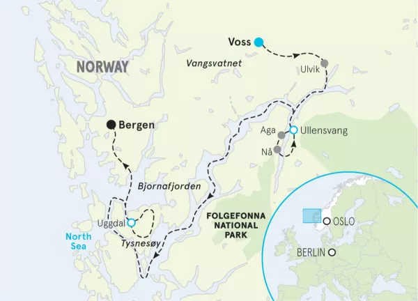 Norway Fjords Easygoing Multi-Adventure Tour map