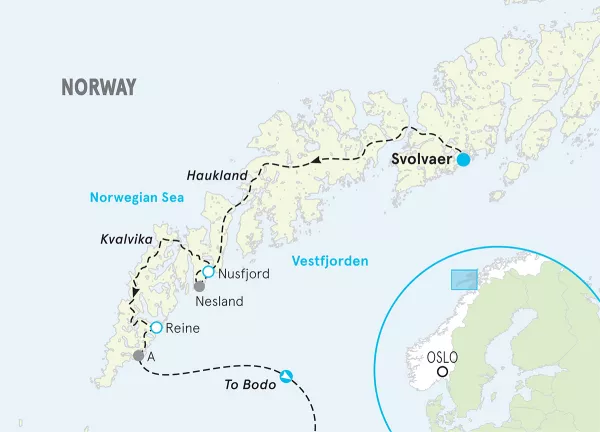 Norway Lofoten Islands Women's Hiking &amp; Walking Tour map