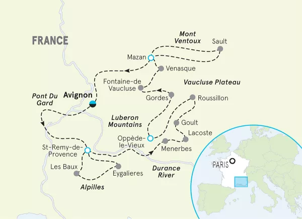 France Provence Bike Tour map