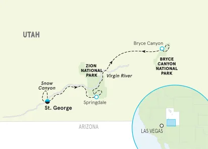Utah Bryce & Zion Easygoing Multi-Adventure Tour map