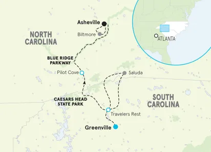 North Carolina and South Carolina Bike Tour map