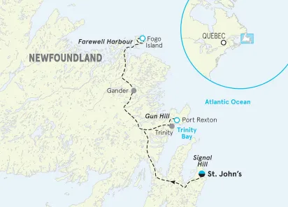 Newfoundland Walking & Hiking Tour map