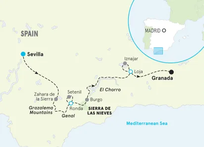 Southern Spain Andalucía Bike Tour map