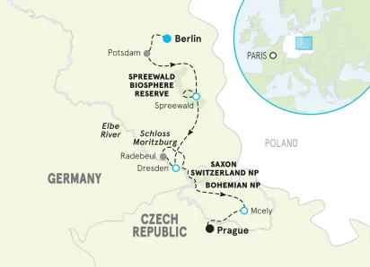 Berlin to Prague Easygoing E-bike Tour map