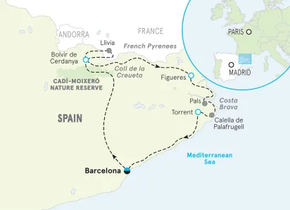 Spain Pyrenees to Costa Brava Easygoing E-bike Tour map