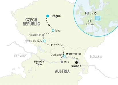 Czech Republic & Austria Easygoing E-bike Tour map