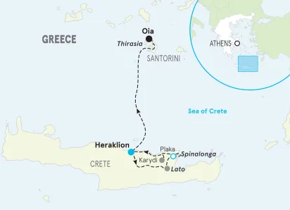 Greece Santorini & Crete Easygoing Multi-Adventure Tour map