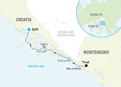 Croatia to Montenegro Family Multi-Adventure Tour map