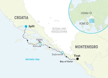 Croatia to Montenegro Multi-Adventure Tour map