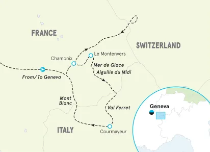 Italian, French & Swiss Alps Family Lodge-to-Lodge Hiking Tour map