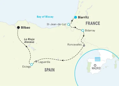 French Pyrenees to Basque Country Walking & Hiking Tour map