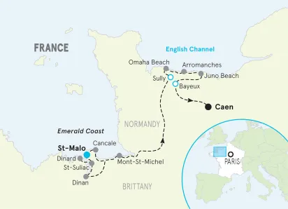 France Brittany & Normandy Family Bike Tour map