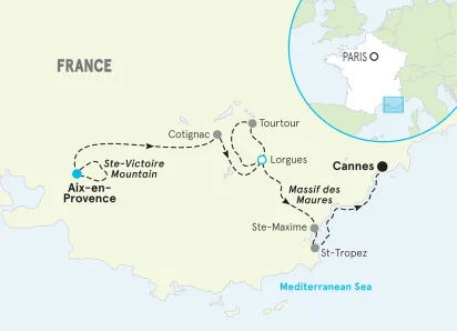 France Provence to the French Riviera Bike Tour map