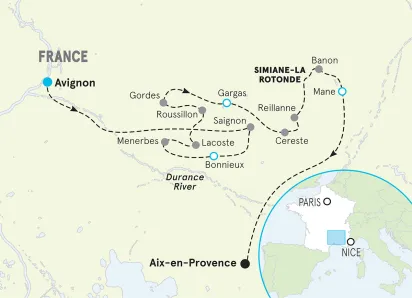 France Provence Luberon to Lavender Country Easygoing Bike Tour map
