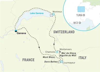 French, Italian & Swiss Alps Family Multi-Adventure Tour map