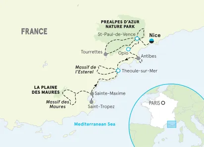 France Provence to the French Riviera Family Multi-Adventure Tour map