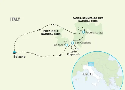 Italy Dolomites Hut-to-Hut Hiking Tour map