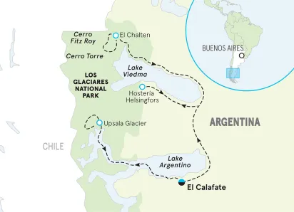 Argentina Patagonia Family Walking and Hiking Tour map