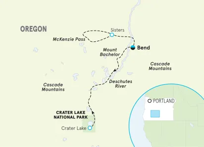 Oregon Cascades & Crater Lake Bike Tour map