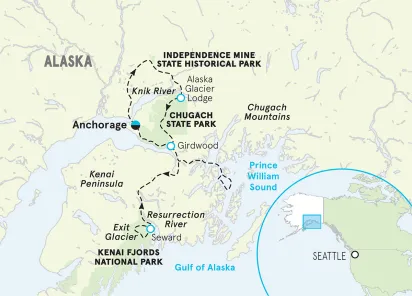 Alaska Easygoing Multi-Adventure Tour map