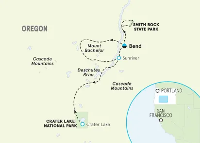 Oregon Cascades & Crater Lake Multi-Adventure Tour map